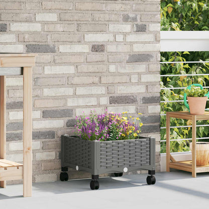 Vaso da Giardino con Ruote Grigio Chiaro 40 x 40 x 33 cm PP
