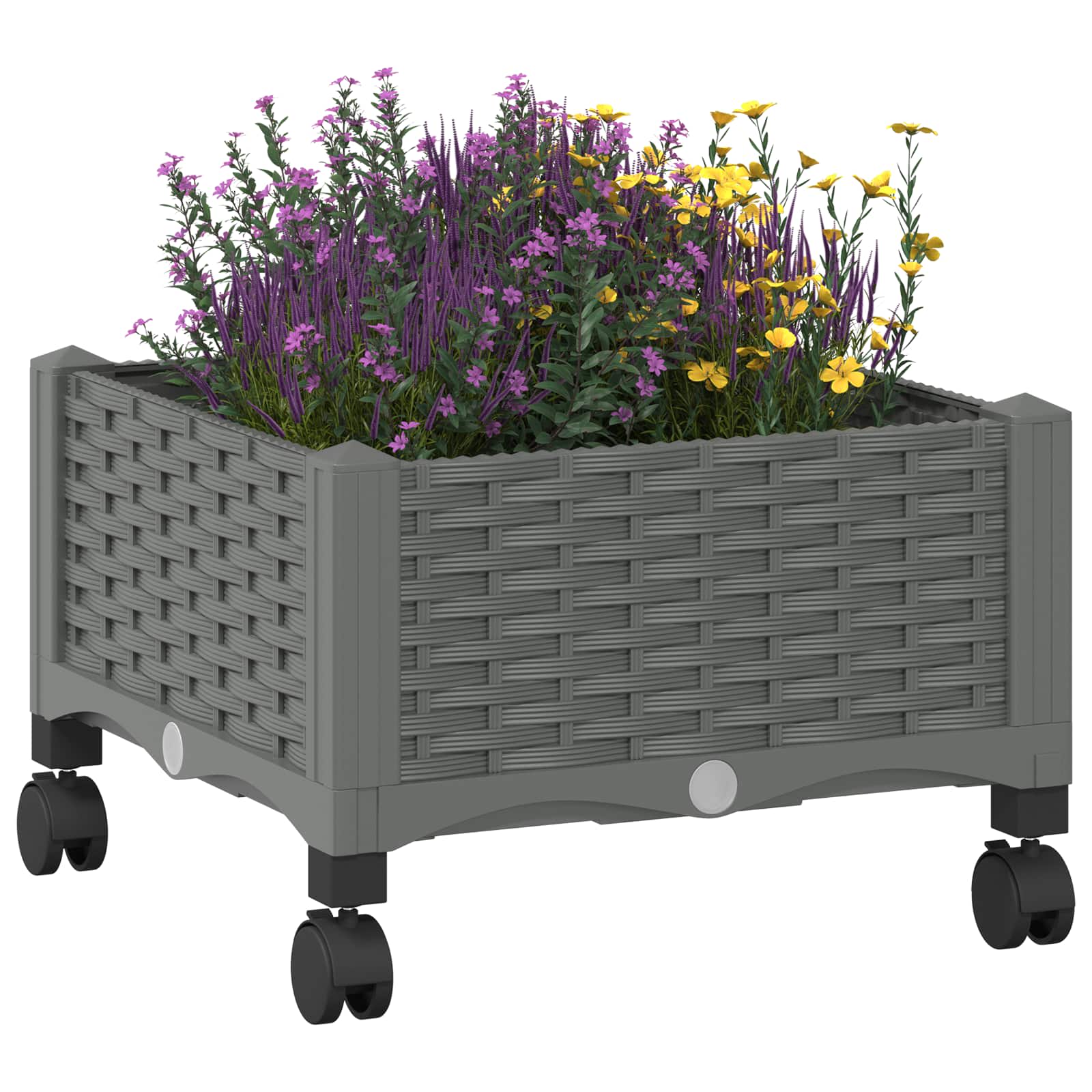 Vaso da Giardino con Ruote Grigio Chiaro 40 x 40 x 33 cm PP | homemem39