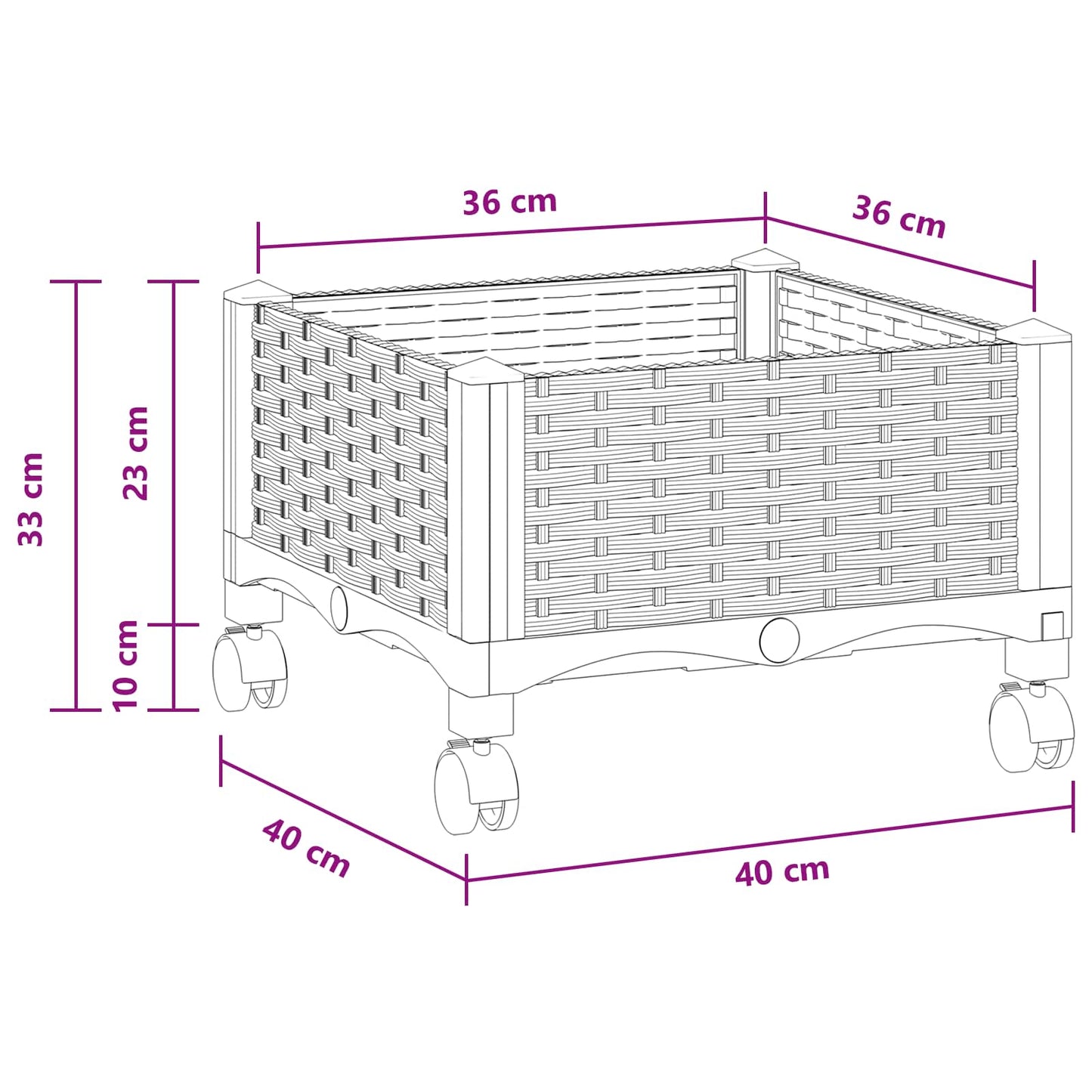 Vaso da Giardino con Ruote Grigio Chiaro 40 x 40 x 33 cm PP | homemem39