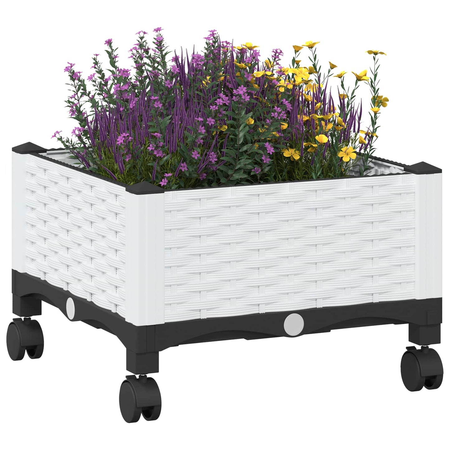 Vaso da Giardino con Ruote Bianco 40 x 40 x 33 cm PP | homemem39