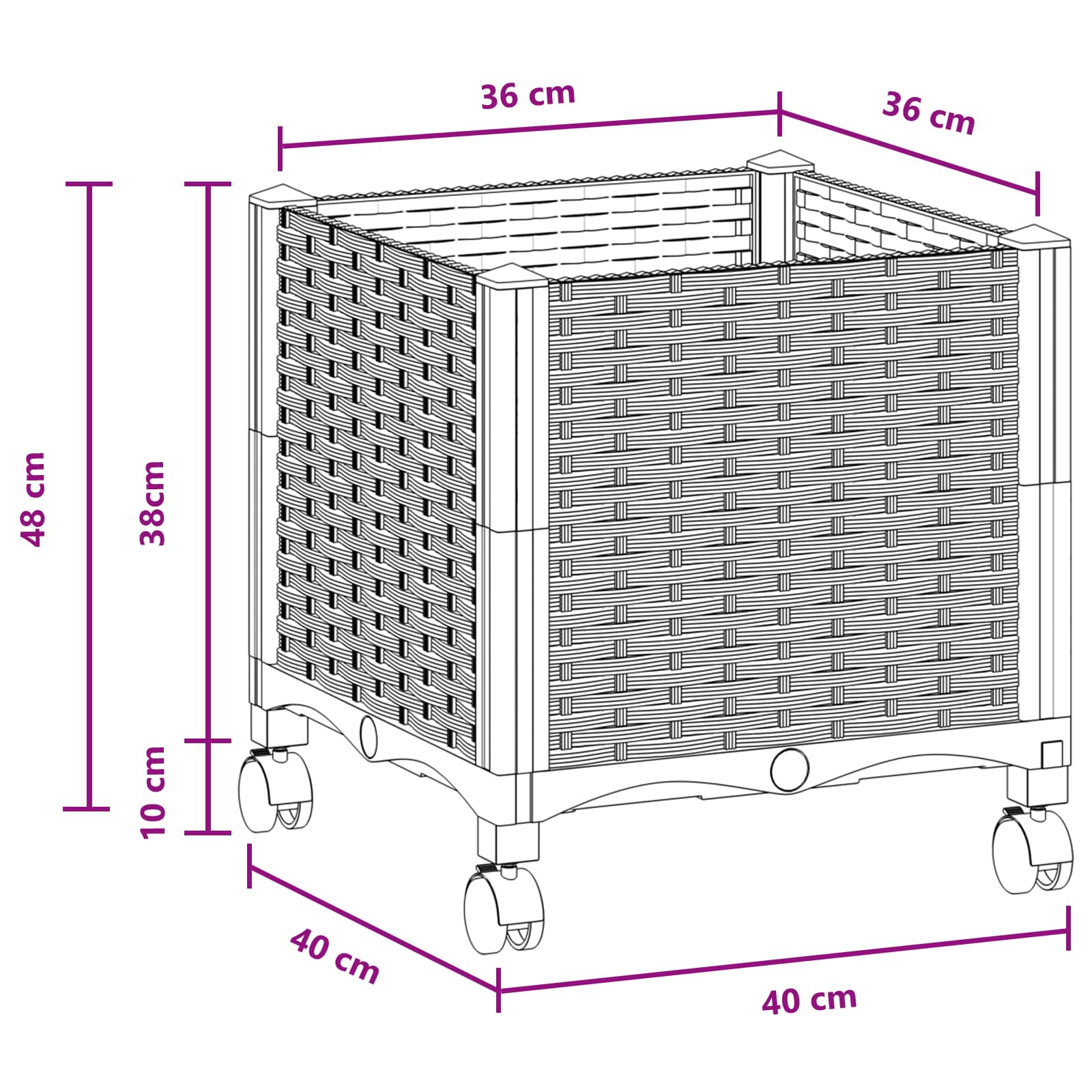 Vaso da Giardino con Ruote Marrone 40 x 40 x 44 cm PP | homemem39