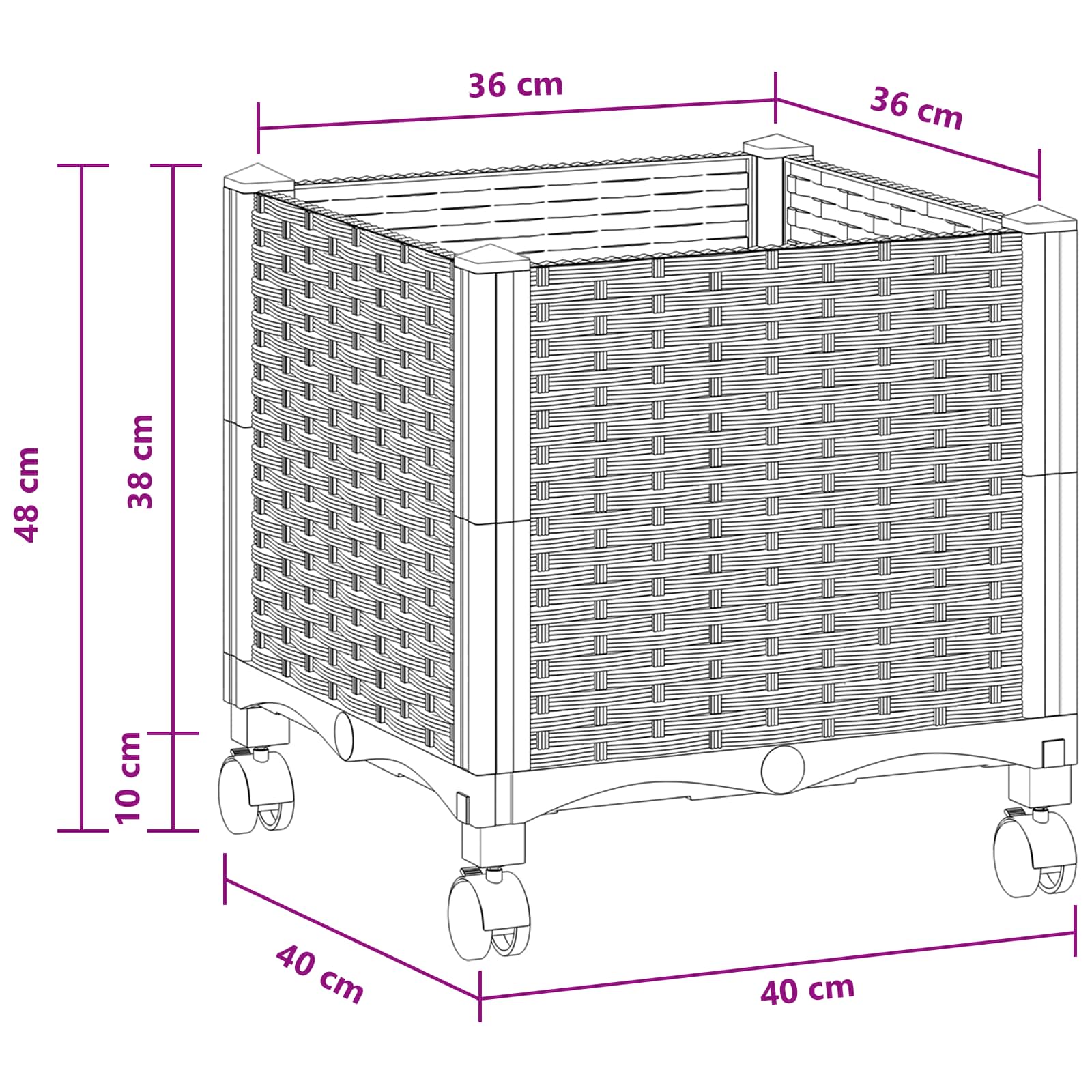 Vaso da Giardino con Ruote Grigio Chiaro 40 x 40 x 48 cm PP | homemem39