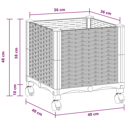 Vaso da Giardino con Ruote Grigio Chiaro 40 x 40 x 48 cm PP | homemem39