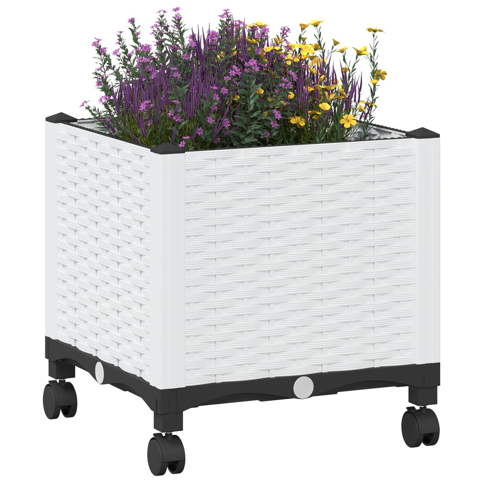 Vaso da Giardino con Ruote Bianco 40 x 40 x 48 cm PP | homemem39