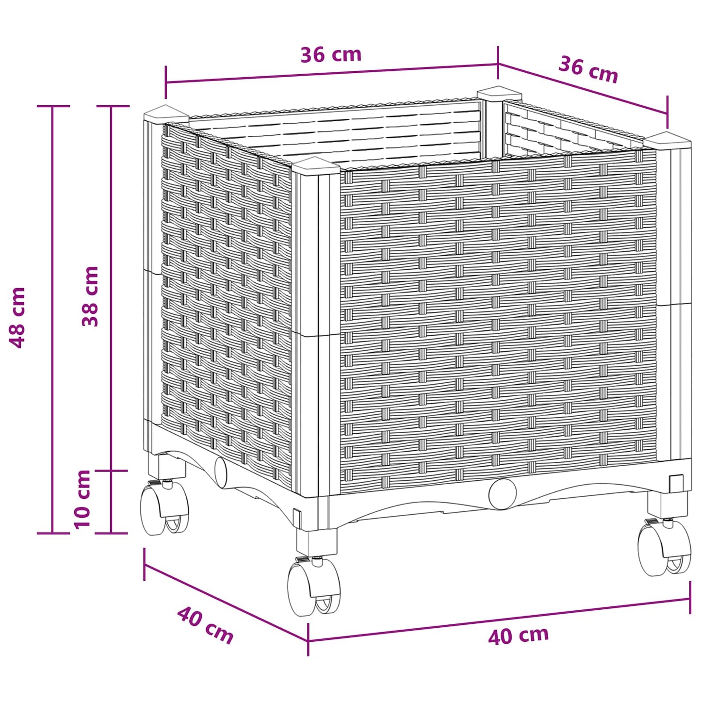 Vaso da Giardino con Ruote Bianco 40 x 40 x 48 cm PP | homemem39