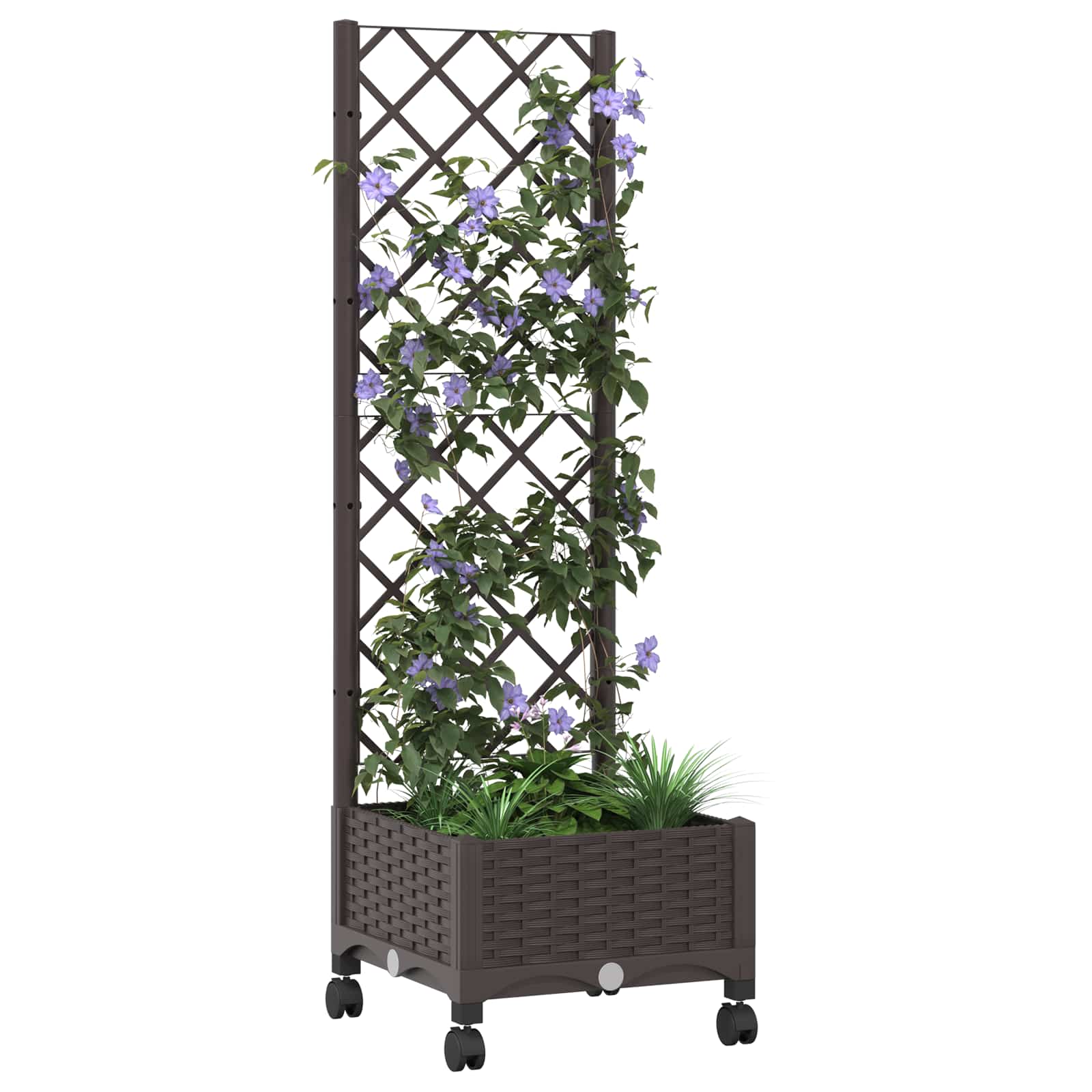 Vaso da giardino con grigliato e ruote Marrone PP | homemem39