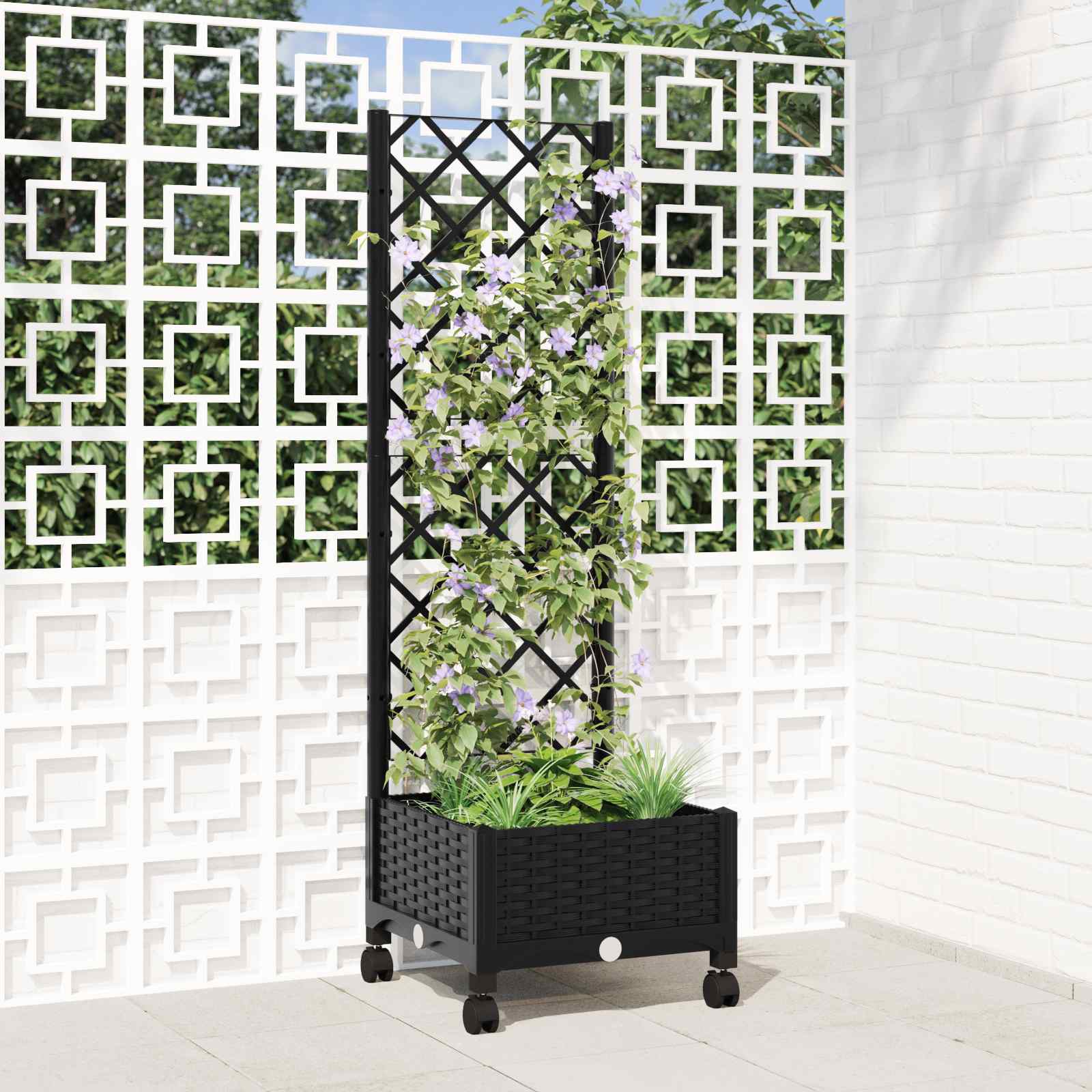 Vaso da giardino con grigliato e ruote Nero 40 x 40 x 131,5 cm | homemem39