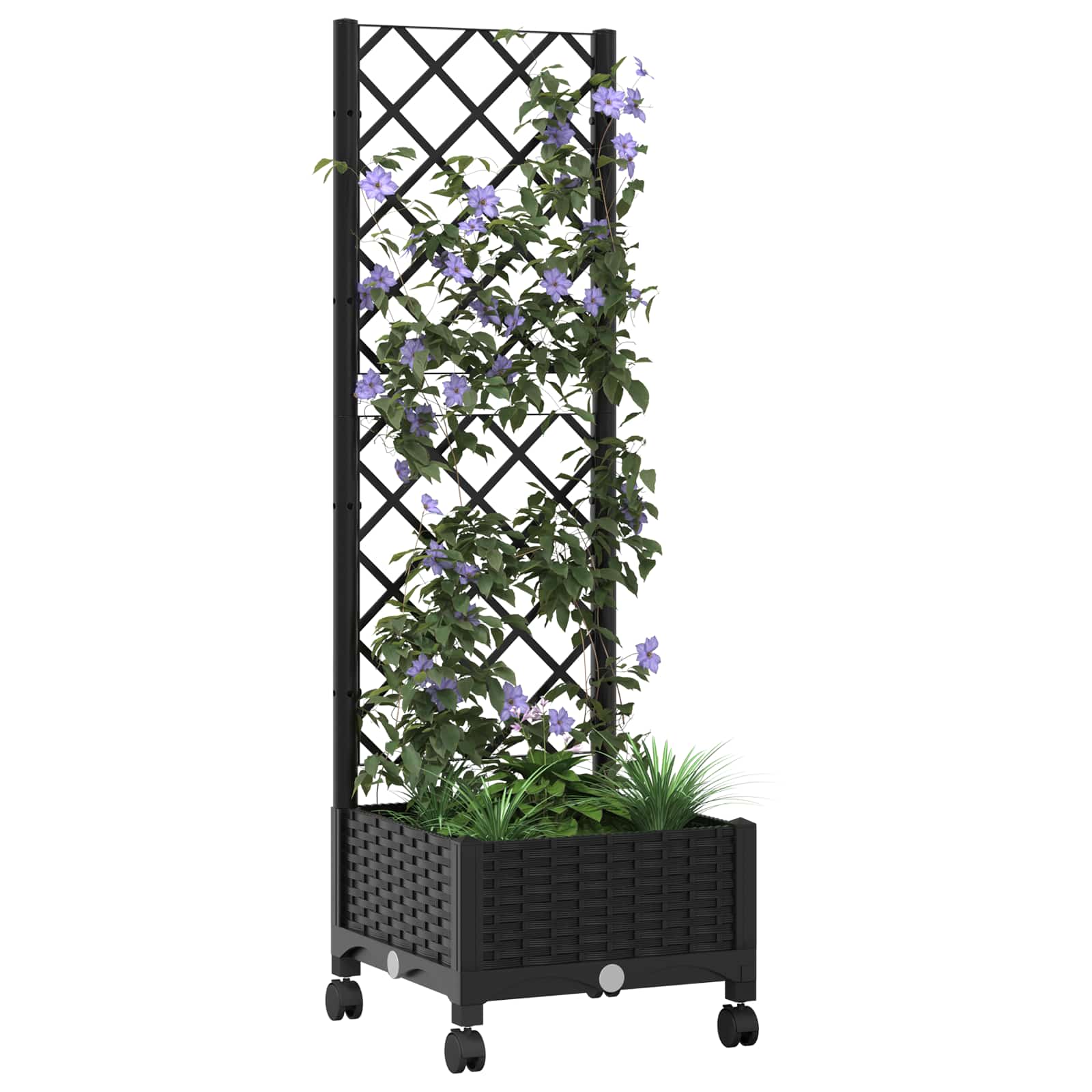 Vaso da giardino con grigliato e ruote Nero 40 x 40 x 131,5 cm | homemem39