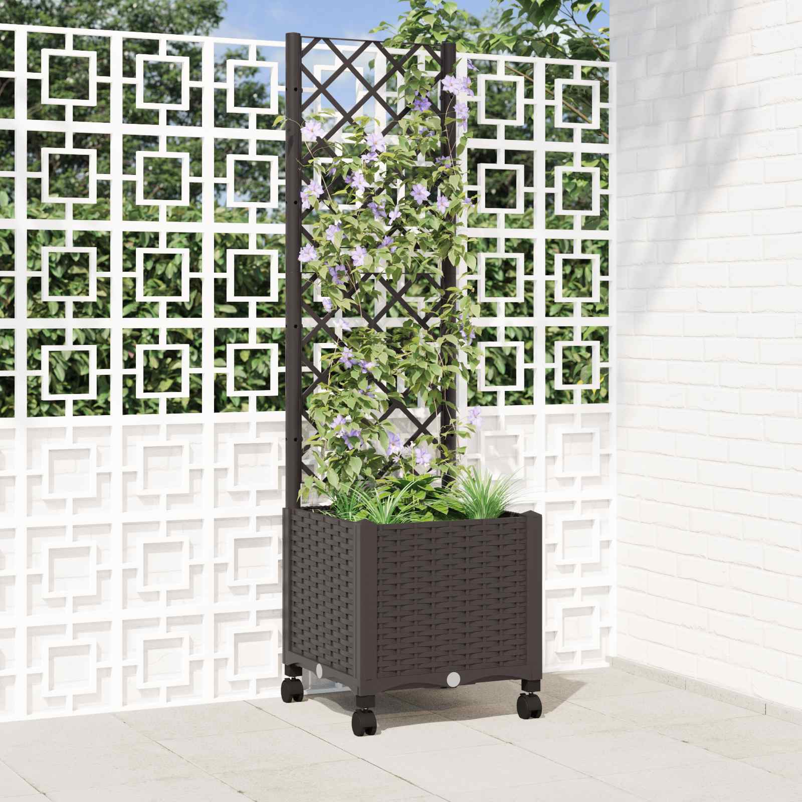 Vaso da giardino con grigliato e ruote Marrone 40 x 40 x 146 cm | homemem39