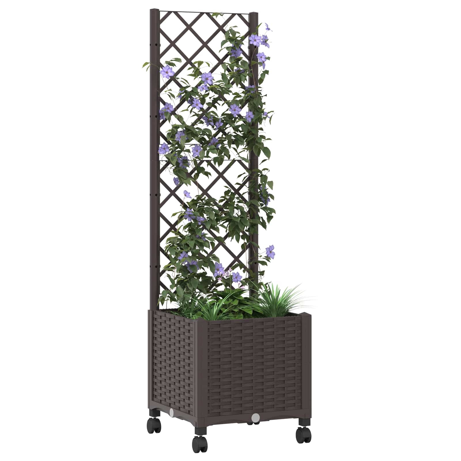 Vaso da giardino con grigliato e ruote Marrone 40 x 40 x 146 cm | homemem39