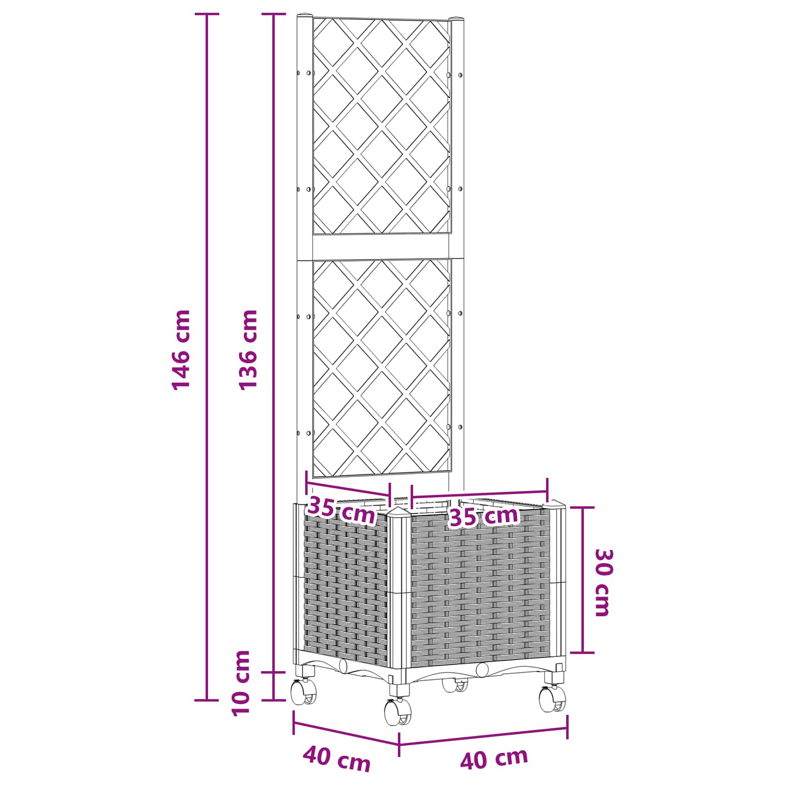 Vaso da giardino con grigliato e ruote Marrone 40 x 40 x 146 cm | homemem39