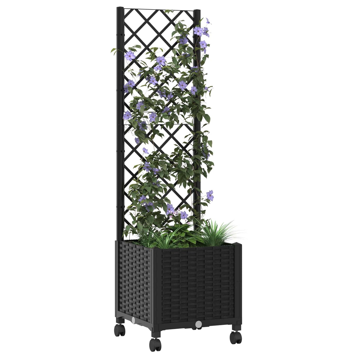 Vaso da giardino con grigliato e ruote Nero 40 x 40 x 146 cm PP | homemem39