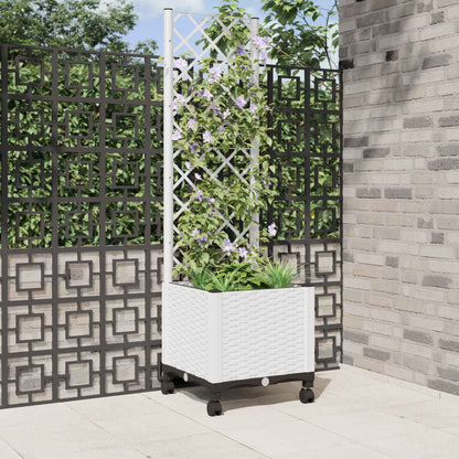 Vaso da giardino con grigliato e ruote Bianco 40 x 40 x 146 cm | homemem39