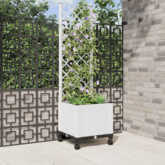 Vaso da giardino con grigliato e ruote Bianco 40 x 40 x 146 cm | homemem39