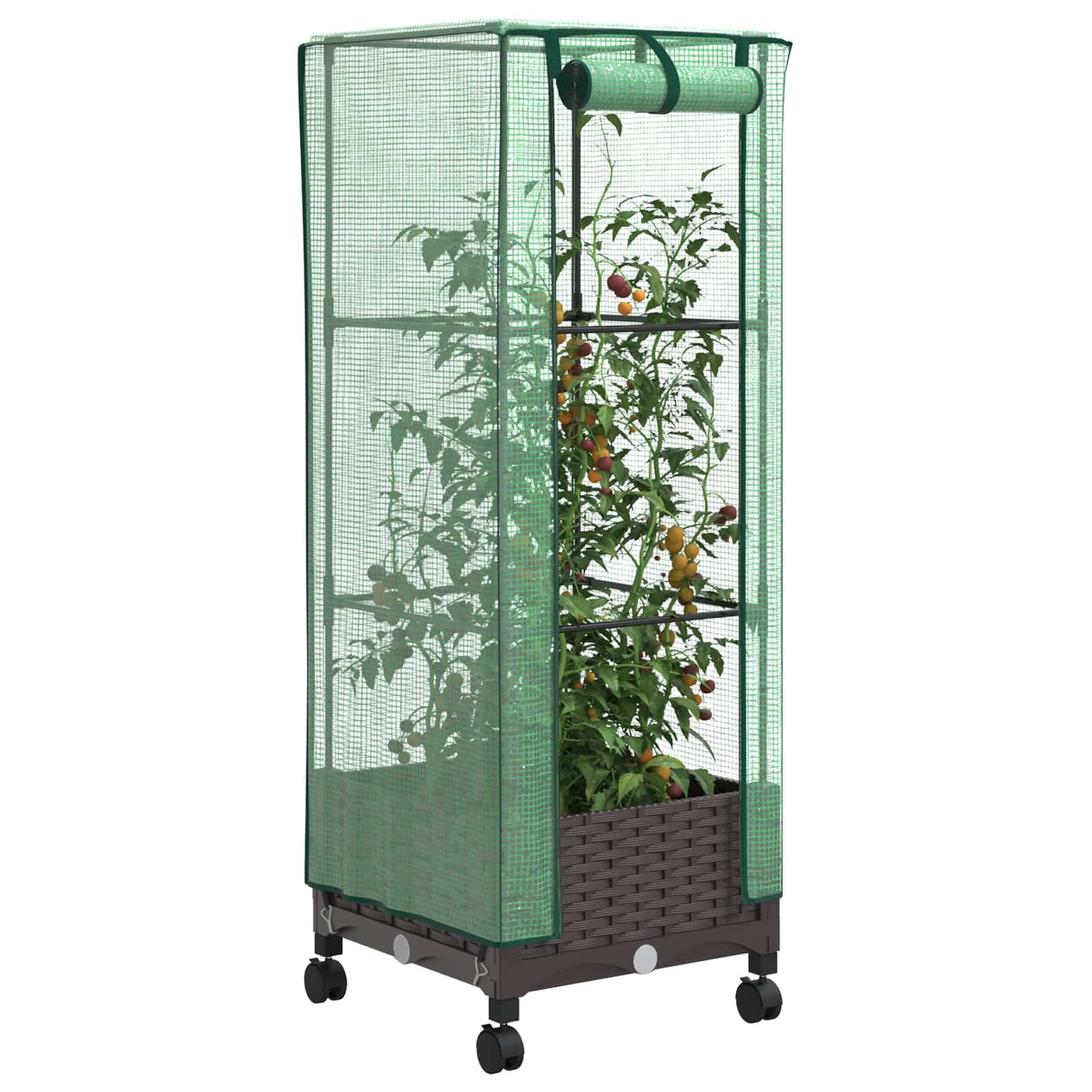 Vaso da Giardino con Copertura per Serra e Ruote Marrone PP | homemem39