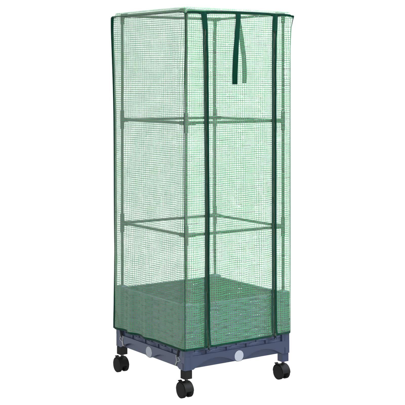 Vaso da Giardino con Copertura per Serra e Ruote Blu Grigio PP | homemem39