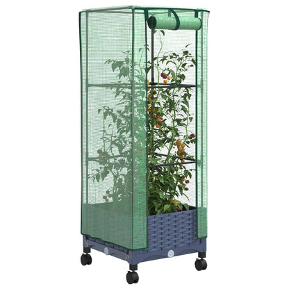 Vaso da Giardino con Copertura per Serra e Ruote Blu Grigio PP | homemem39