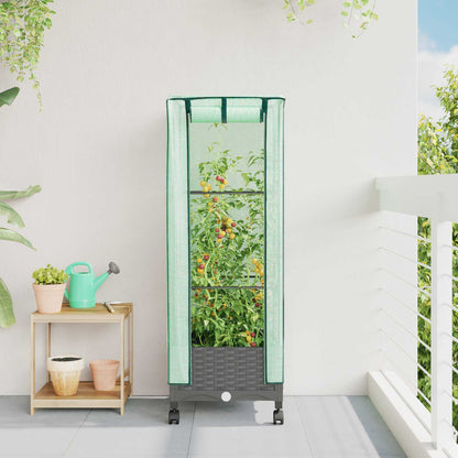 Vaso da Giardino con Copertura per Serra e Ruote Grigio Chiaro