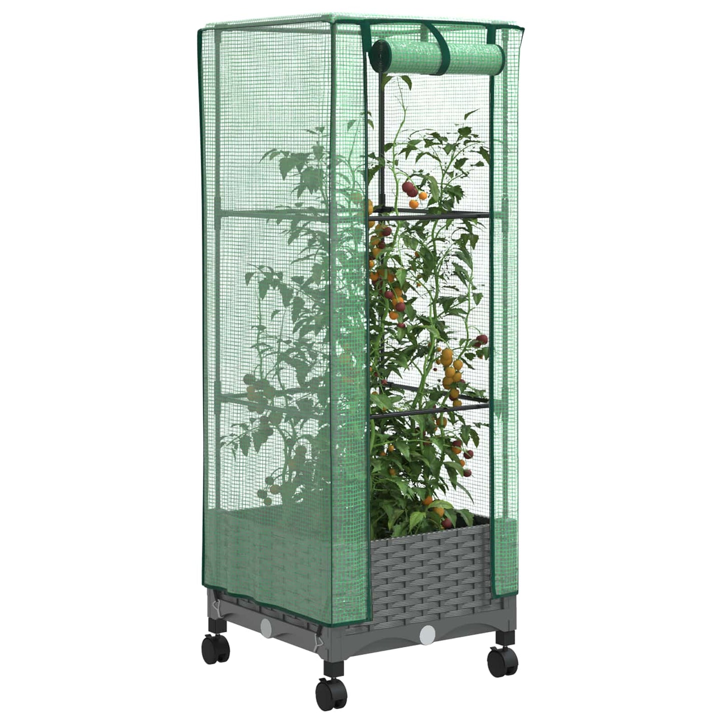 Vaso da Giardino con Copertura per Serra e Ruote Grigio Chiaro