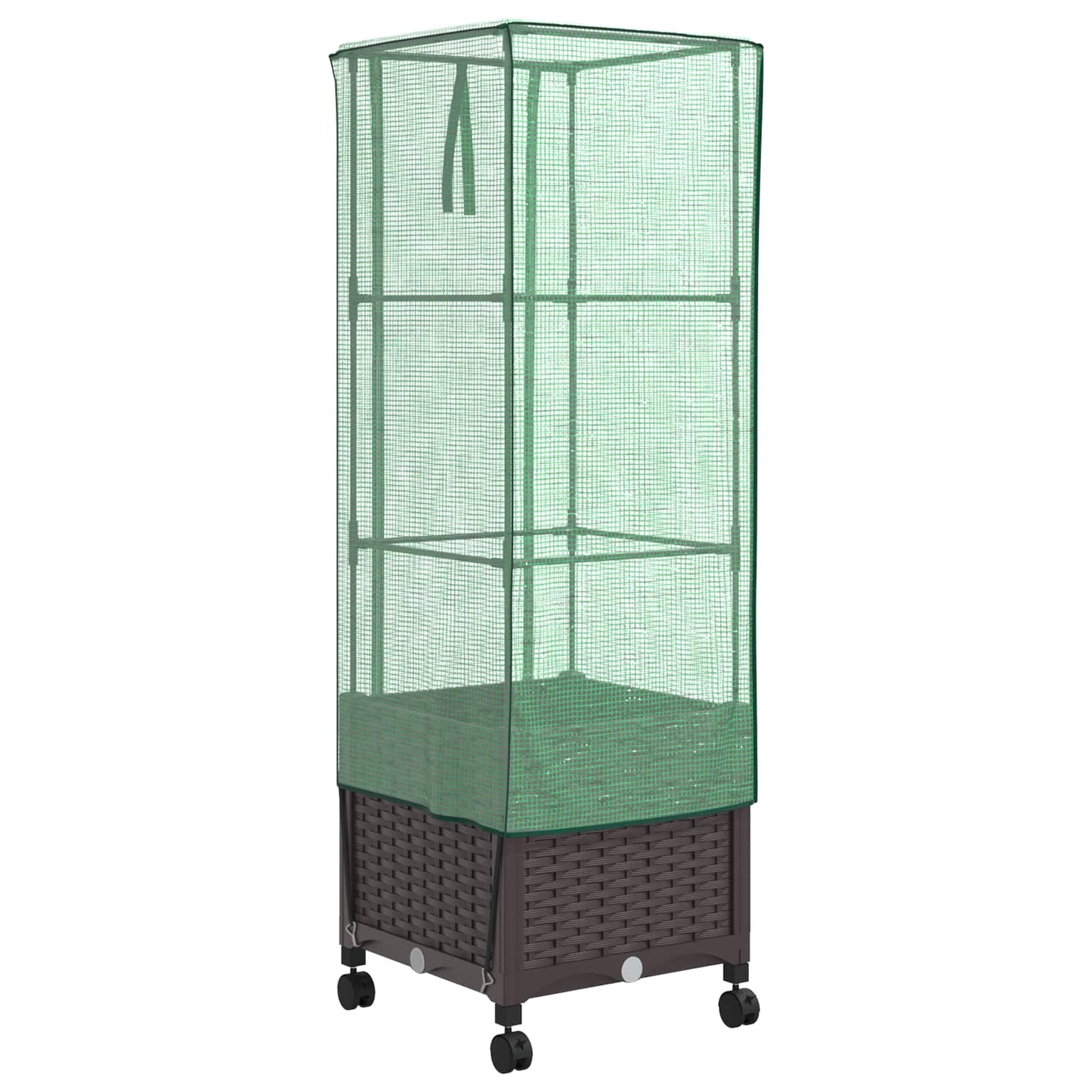 Vaso da Giardino con Copertura per Serra e Ruote Marrone PP | homemem39