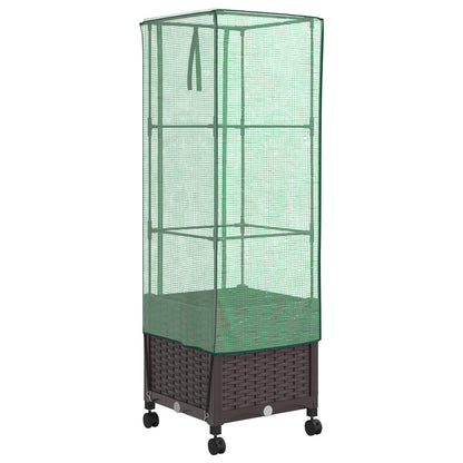Vaso da Giardino con Copertura per Serra e Ruote Marrone PP | homemem39