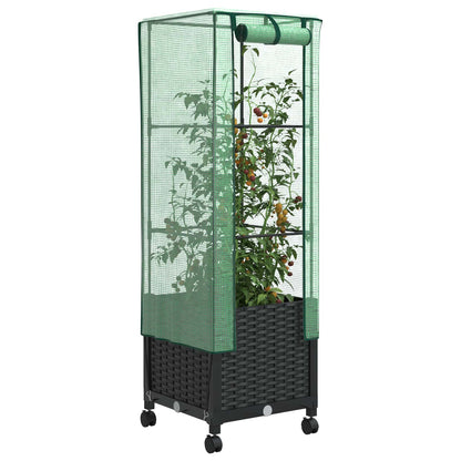 Vaso da Giardino con Copertura per Serra e Ruote Nero PP