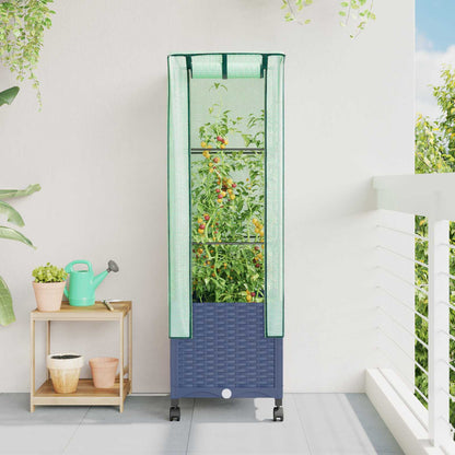 Vaso da Giardino con Copertura per Serra e Ruote Blu Grigio PP