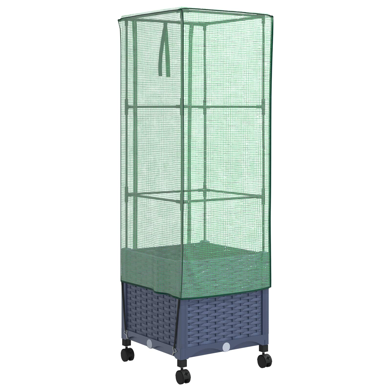 Vaso da Giardino con Copertura per Serra e Ruote Blu Grigio PP | homemem39