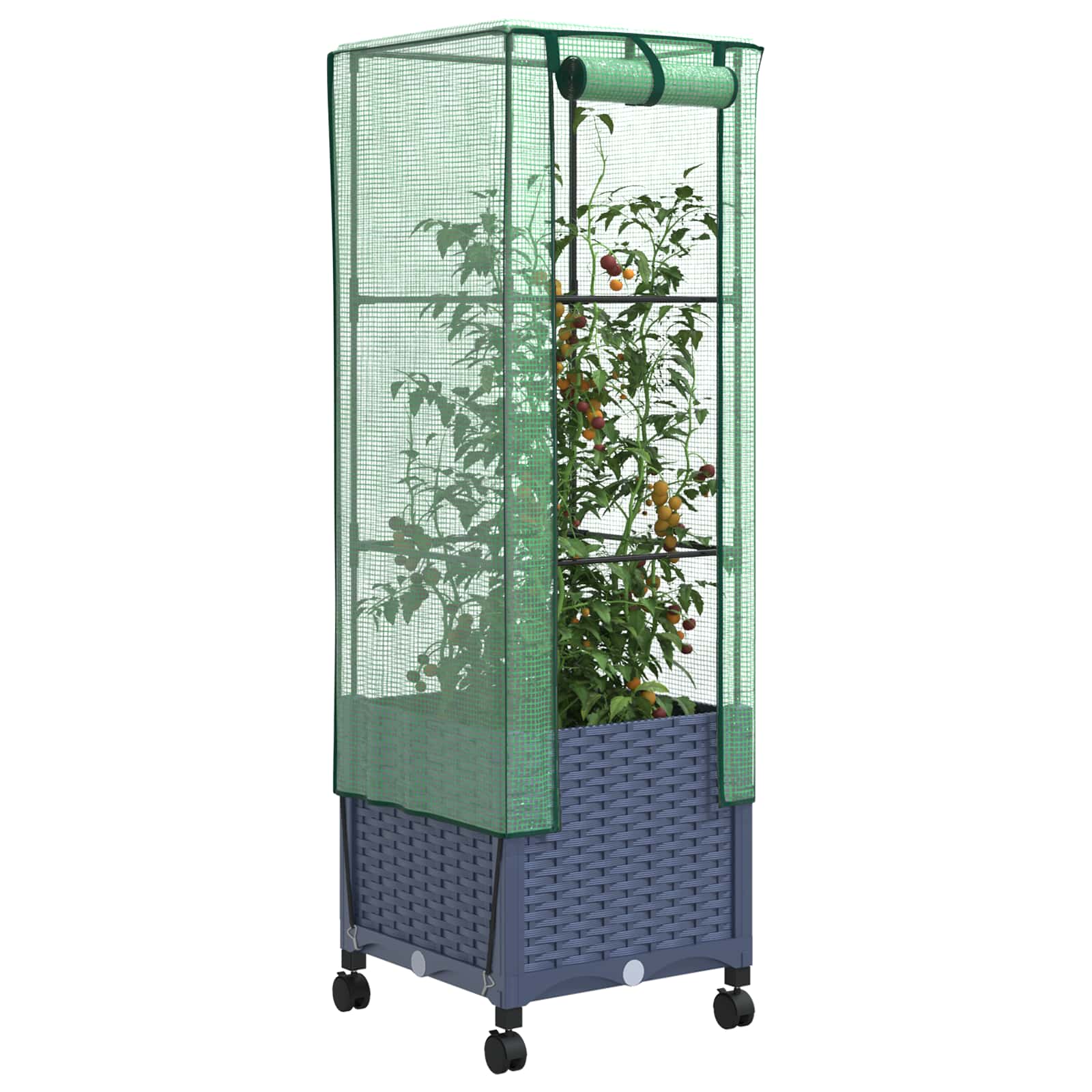 Vaso da Giardino con Copertura per Serra e Ruote Blu Grigio PP | homemem39