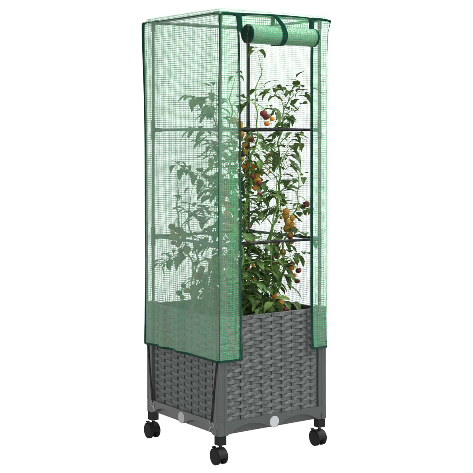Vaso da Giardino con Copertura per Serra e Ruote Grigio Chiaro | homemem39