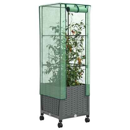 Vaso da Giardino con Copertura per Serra e Ruote Grigio Chiaro | homemem39