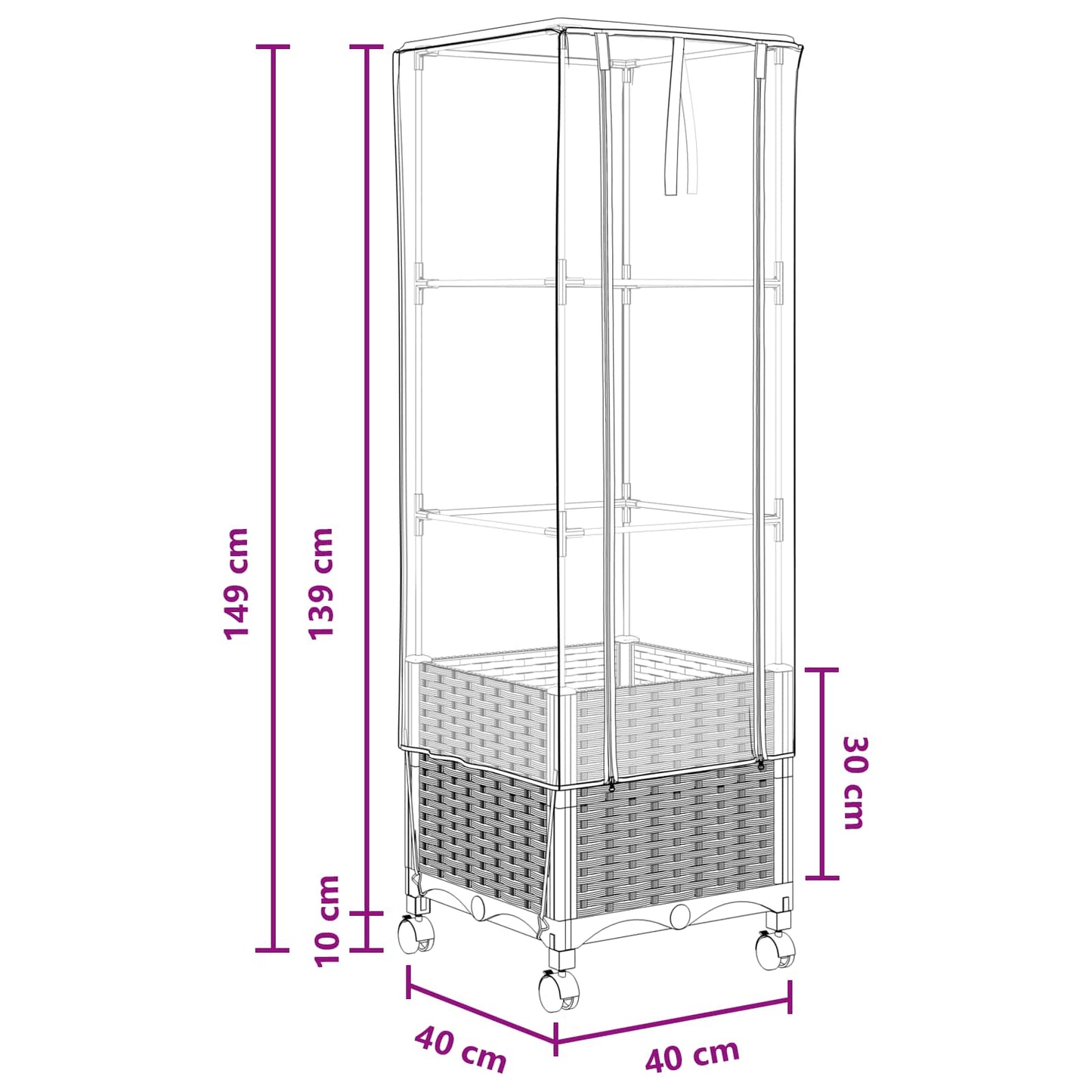Vaso da Giardino con Copertura per Serra e Ruote Grigio Chiaro | homemem39