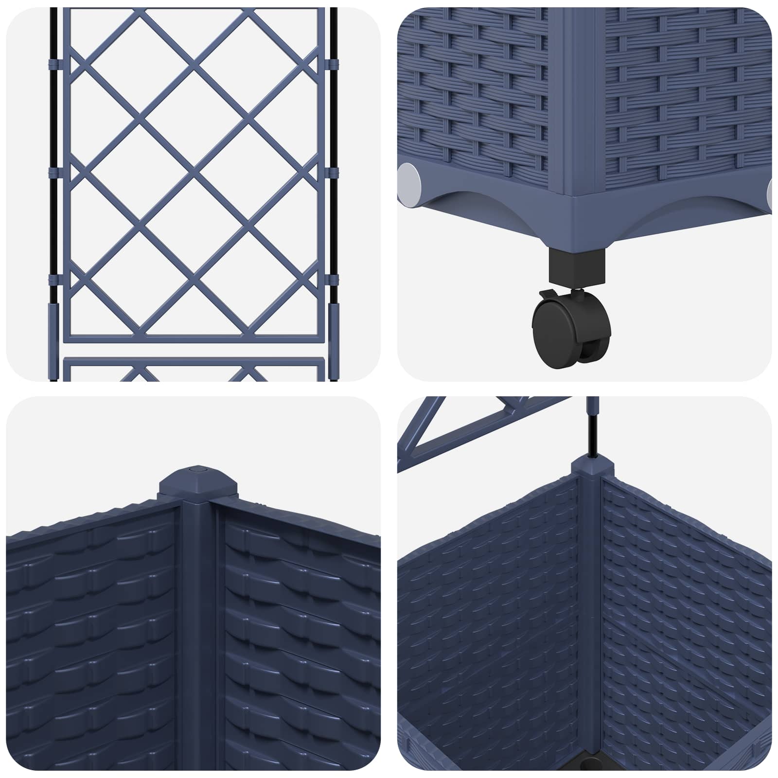 Vaso da giardino con grigliato e ruote Grigio 40 x 40 x 149 cm | homemem39