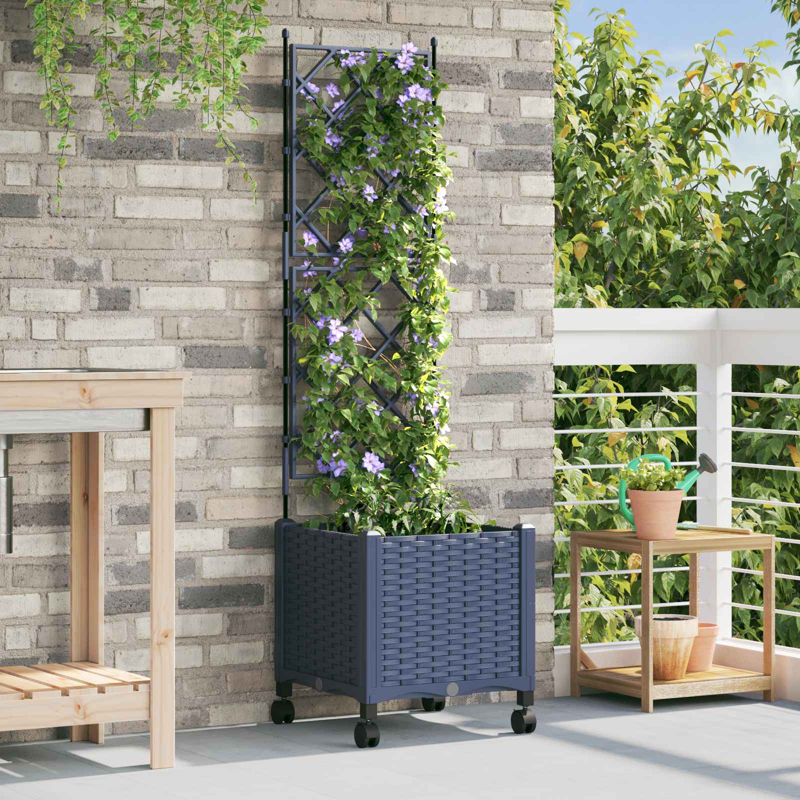 Vaso da giardino con grigliato e ruote Grigio 40 x 40 x 149 cm | homemem39