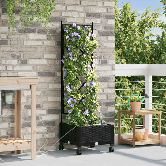 Vaso da Giardino con Irrigazione e Ruote Nero 40 x 40 x 132 cm | homemem39