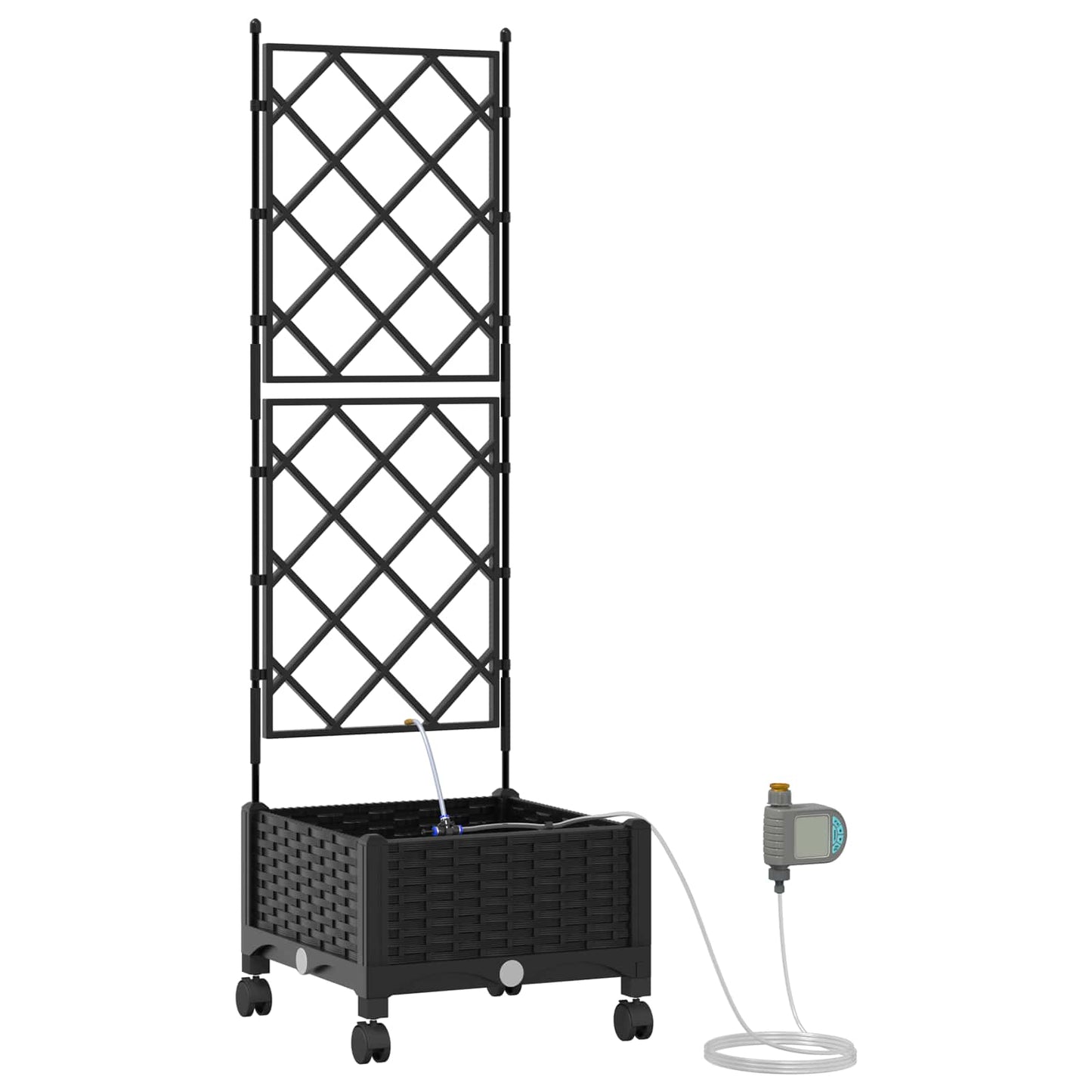 Vaso da Giardino con Irrigazione e Ruote Nero 40 x 40 x 132 cm | homemem39