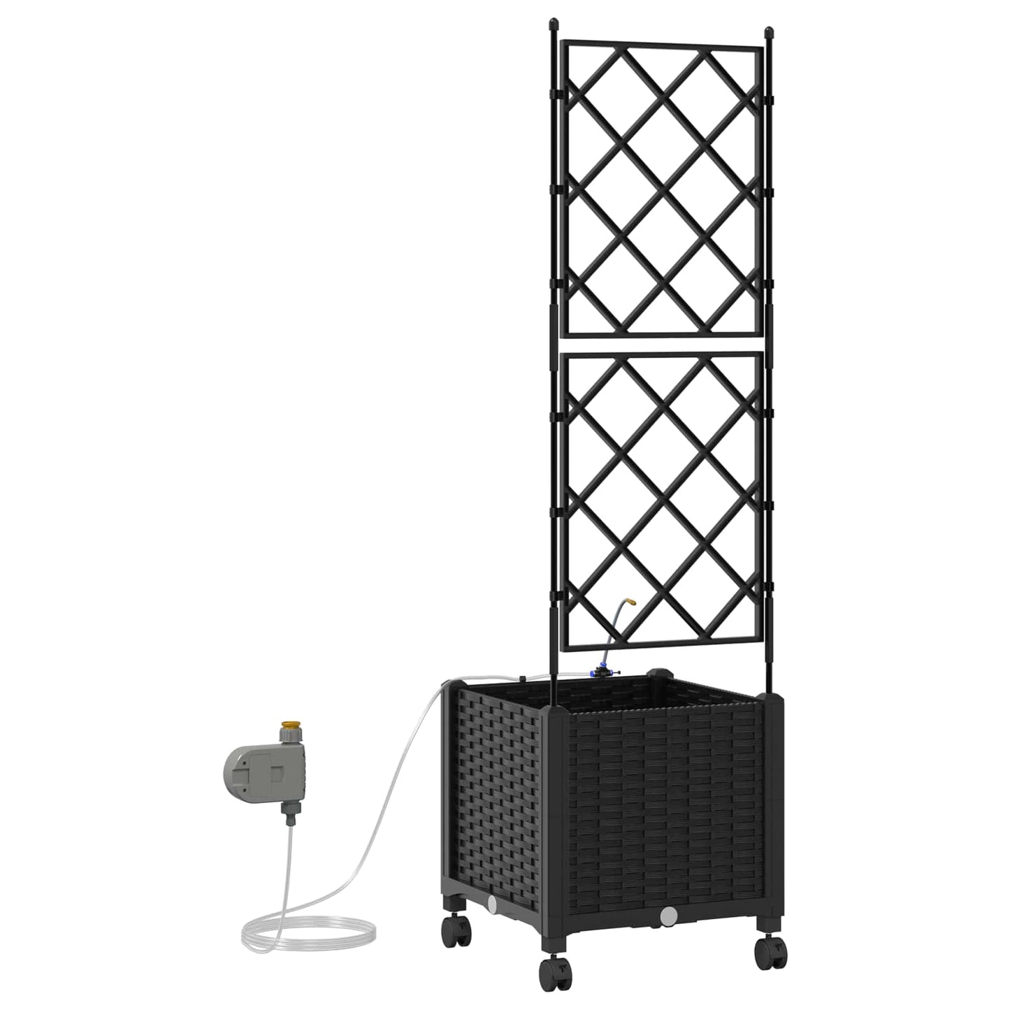 Vaso da Giardino con Irrigazione e Ruote Nero 40 x 40 x 148 cm | homemem39