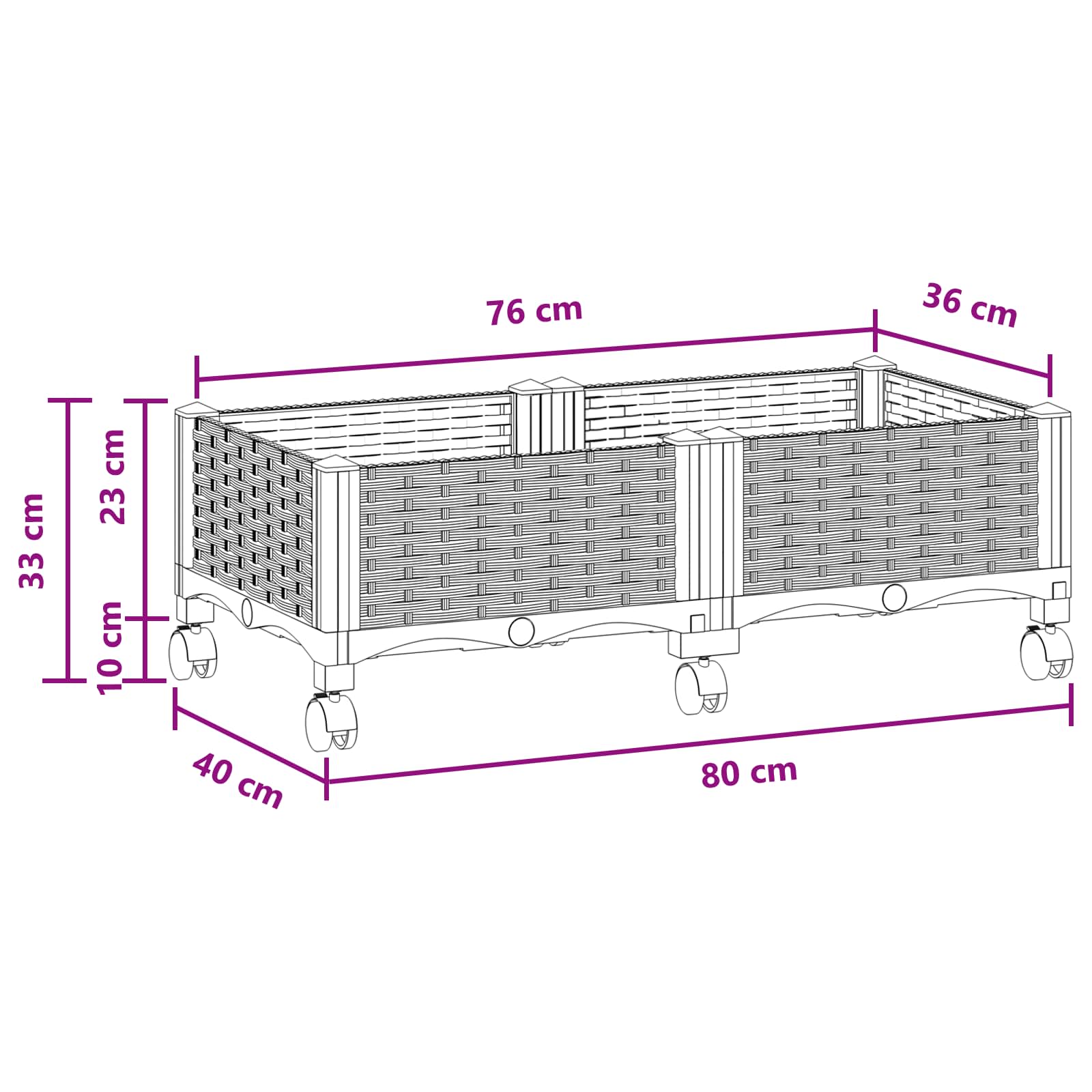 Vaso da Giardino con Ruote Marrone 80 x 40 x 29 cm PP | homemem39