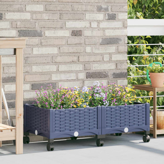 Vaso da Giardino con Ruote Blu Grigio 80 x 40 x 33 cm PP | homemem39