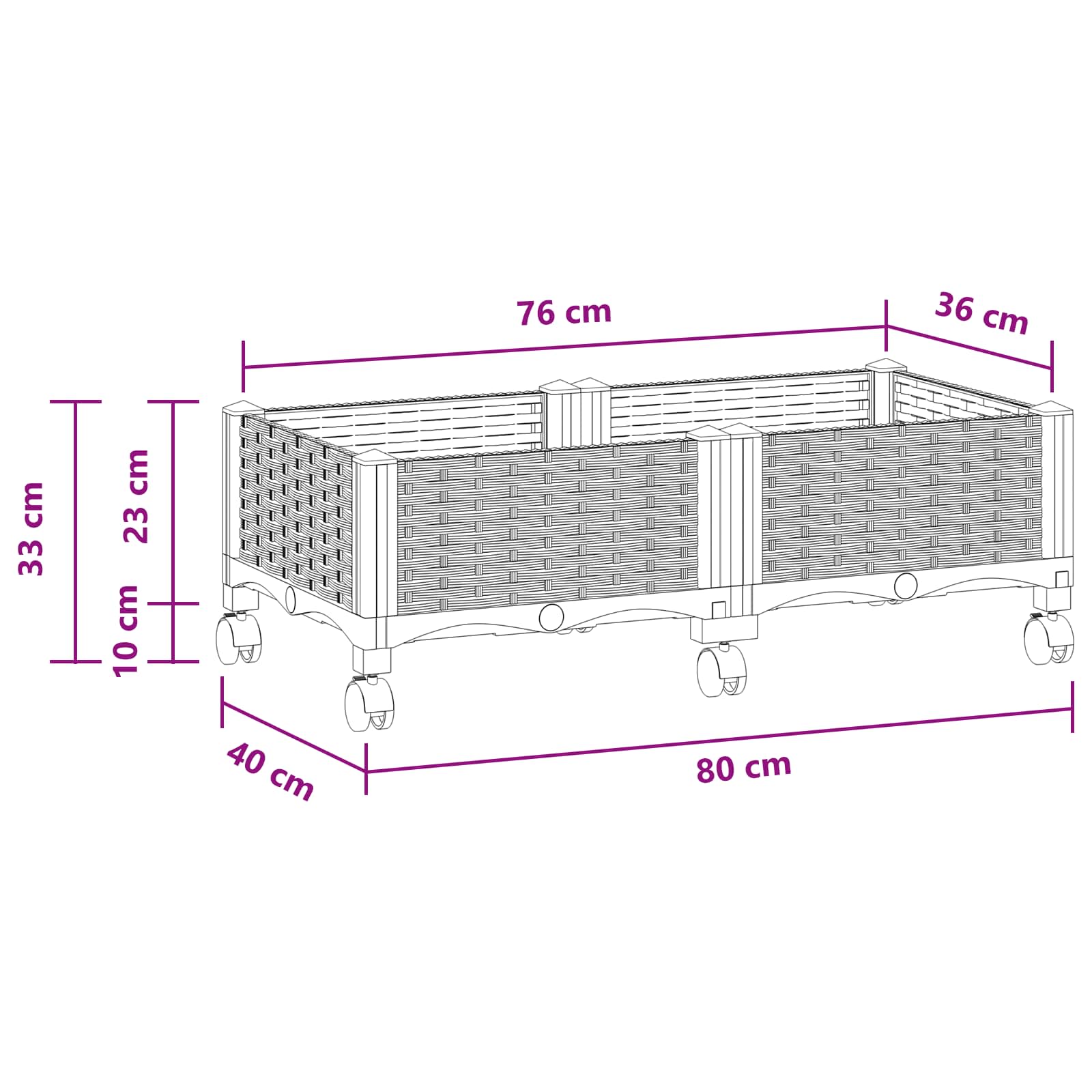 Vaso da Giardino con Ruote Bianco 80 x 40 x 33 cm PP | homemem39