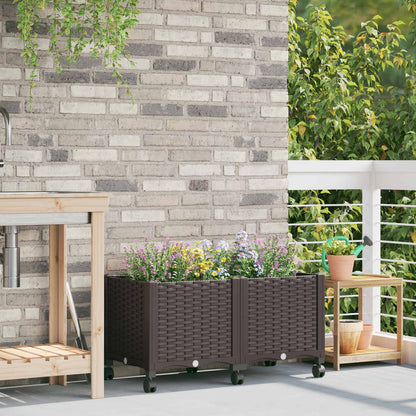 Vaso da Giardino con Ruote Marrone 80 x 40 x 44 cm PP | homemem39