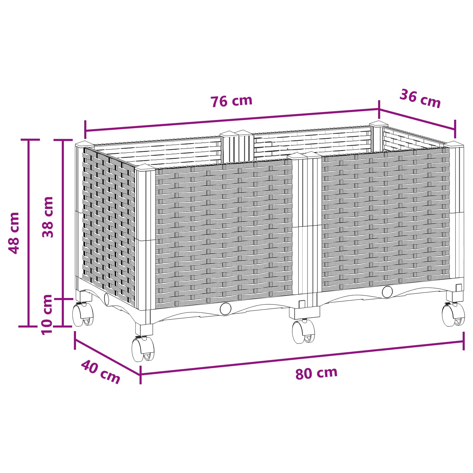 Vaso da Giardino con Ruote Marrone 80 x 40 x 44 cm PP | homemem39