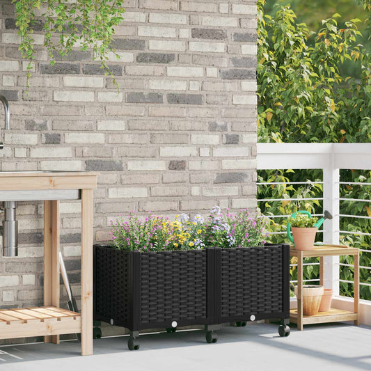 Vaso da Giardino con Ruote Nero 80 x 40 x 44 cm PP | homemem39