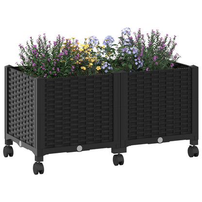 Vaso da Giardino con Ruote Nero 80 x 40 x 44 cm PP | homemem39