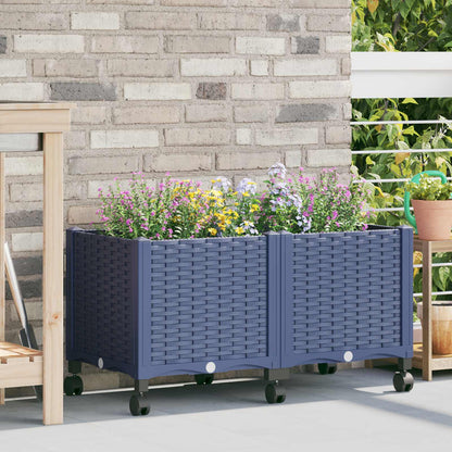Vaso da Giardino con Ruote Blu Grigio 80 x 40 x 48 cm PP | homemem39