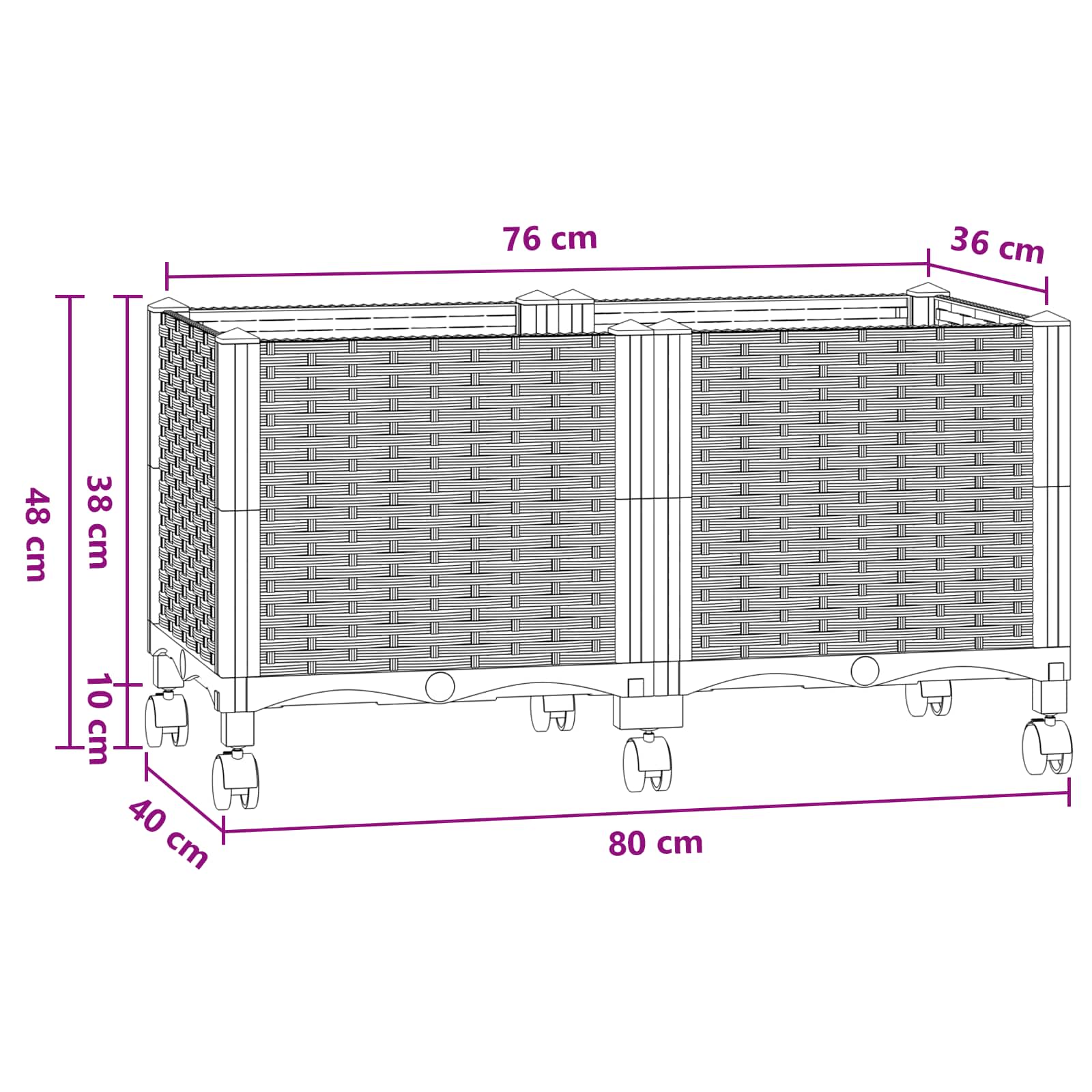 Vaso da Giardino con Ruote Blu Grigio 80 x 40 x 48 cm PP | homemem39