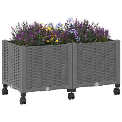 Vaso da Giardino con Ruote Grigio Chiaro 80 x 40 x 48 cm PP | homemem39