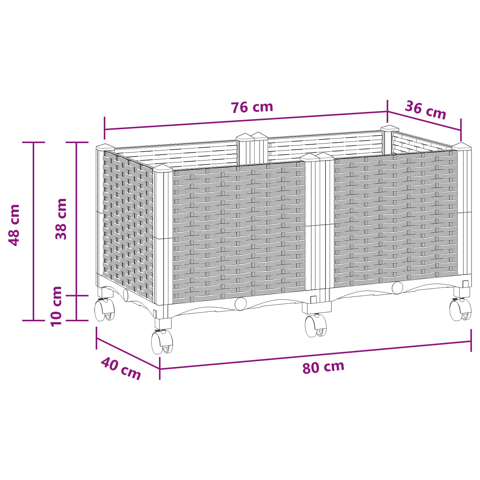 Vaso da Giardino con Ruote Grigio Chiaro 80 x 40 x 48 cm PP | homemem39