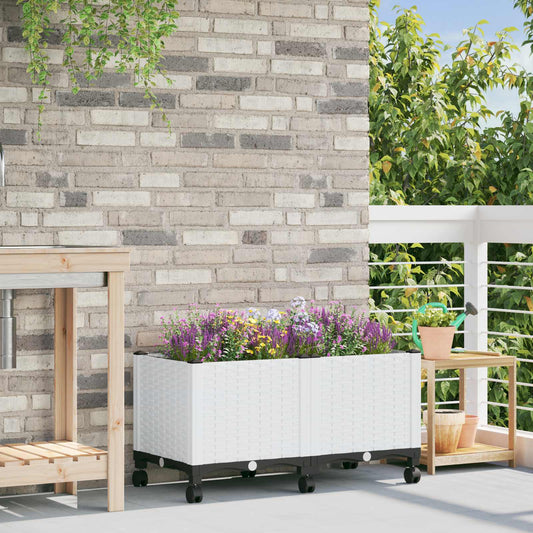Vaso da Giardino con Ruote Bianco 80 x 40 x 48 cm PP | homemem39