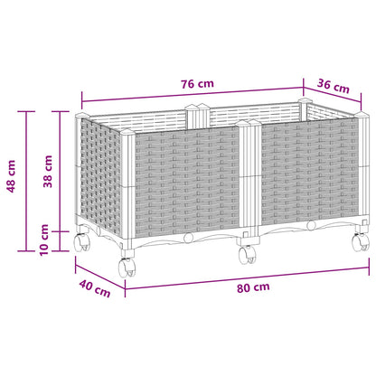 Vaso da Giardino con Ruote Bianco 80 x 40 x 48 cm PP | homemem39